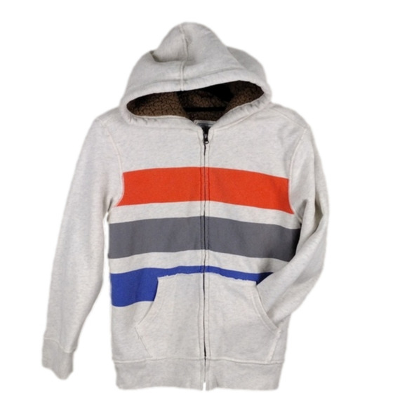 Children's Place Oatmeal Multicolored Striped Hooded Long Sleeve Zip Up Jacket - Picture 1 of 12